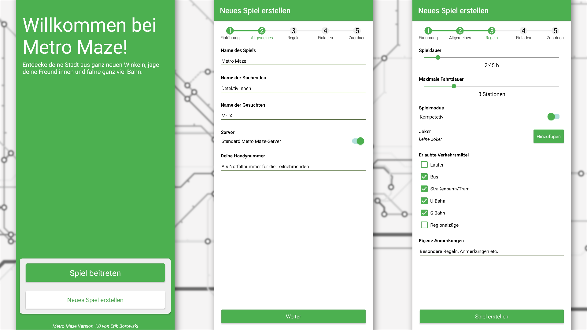 Drei Screenshots der aktuellen Entwicklungsversion